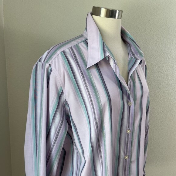 Eddie Bauer Womens Plus 4X Wrinkle Resistant Button Up Shirt Striped Long Sleeve - Picture 2 of 8